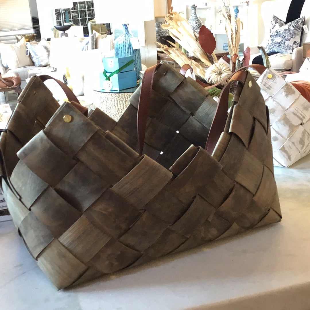 Lg. Chipwood/Leather Handle Basket.