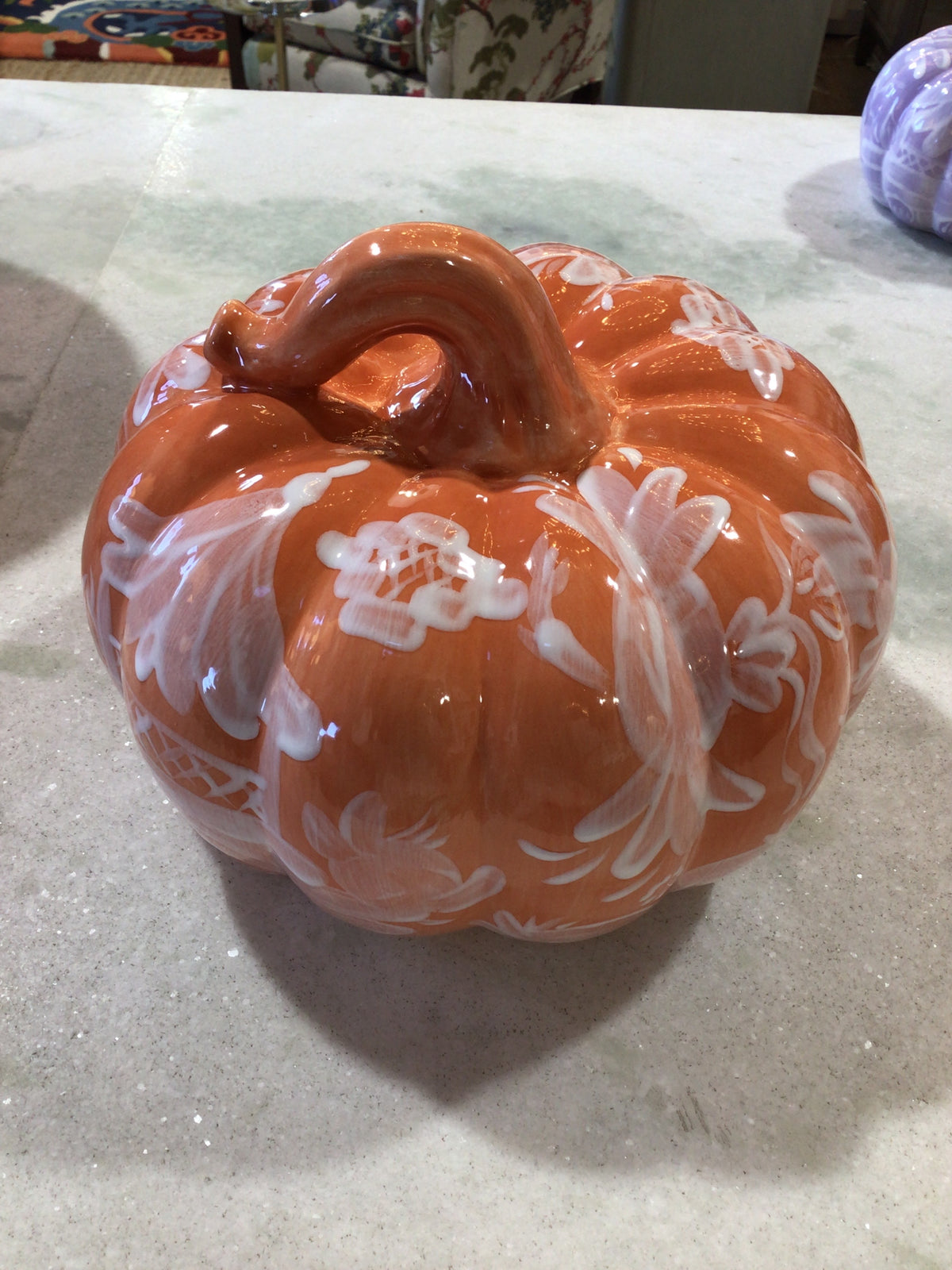 Handcrafted Large Ceramic Pumpkin - White on Orange