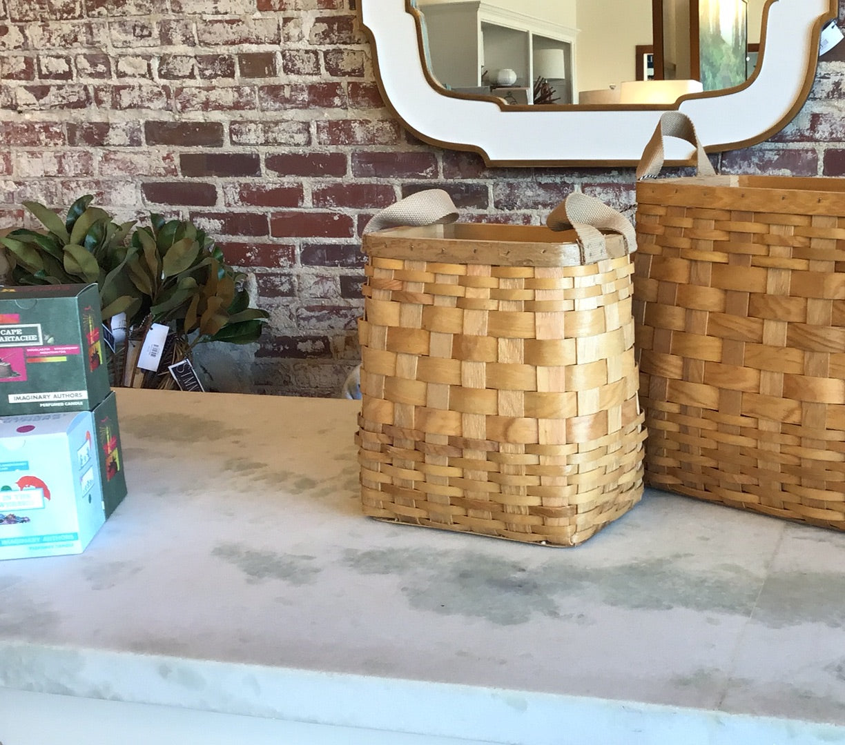 Woven wood storage basket lg.