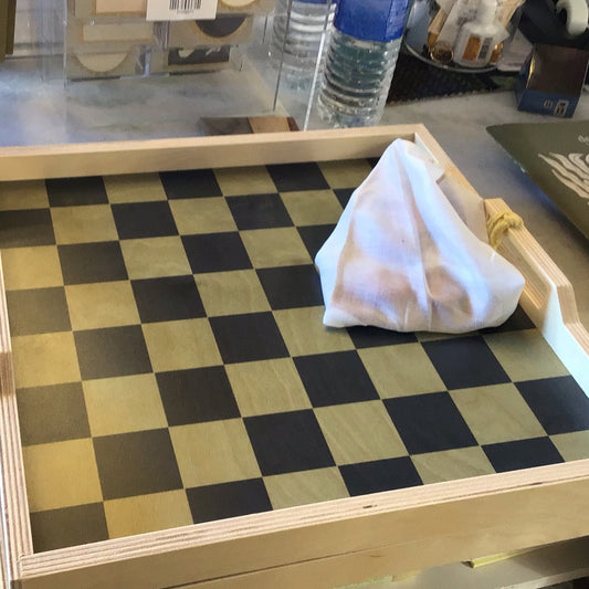 Deep Teal Checker Serving Tray