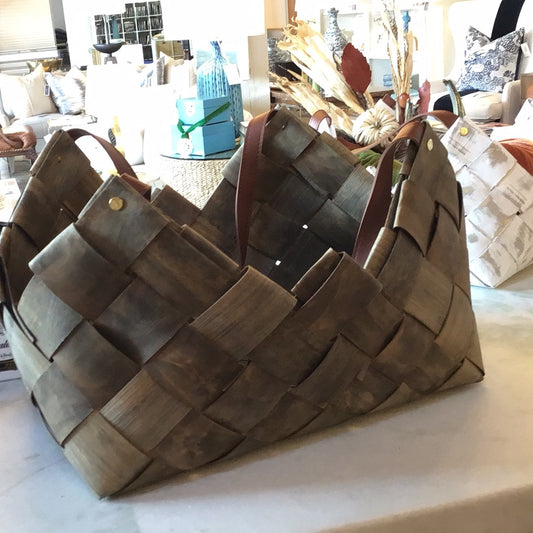 Lg. Chipwood/Leather Handle Basket.