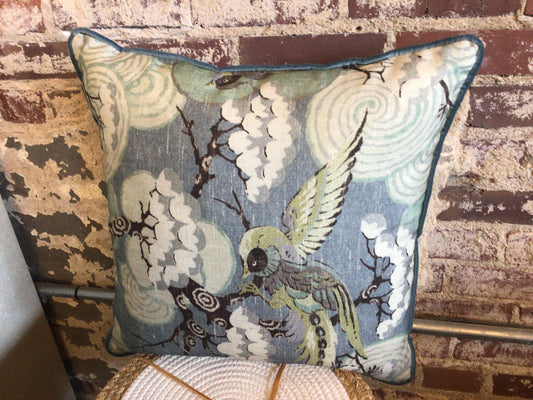 Blue Bird + Floral Pillow