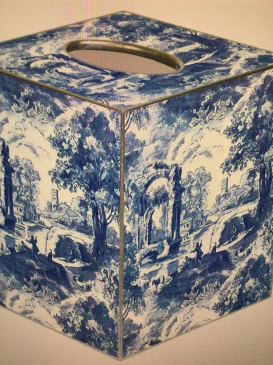 Blue Italian Toile Tissue Box