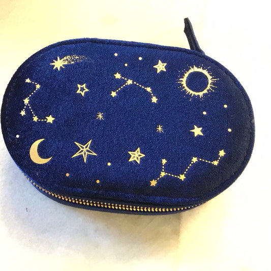 Starry night oval jewelry case blue