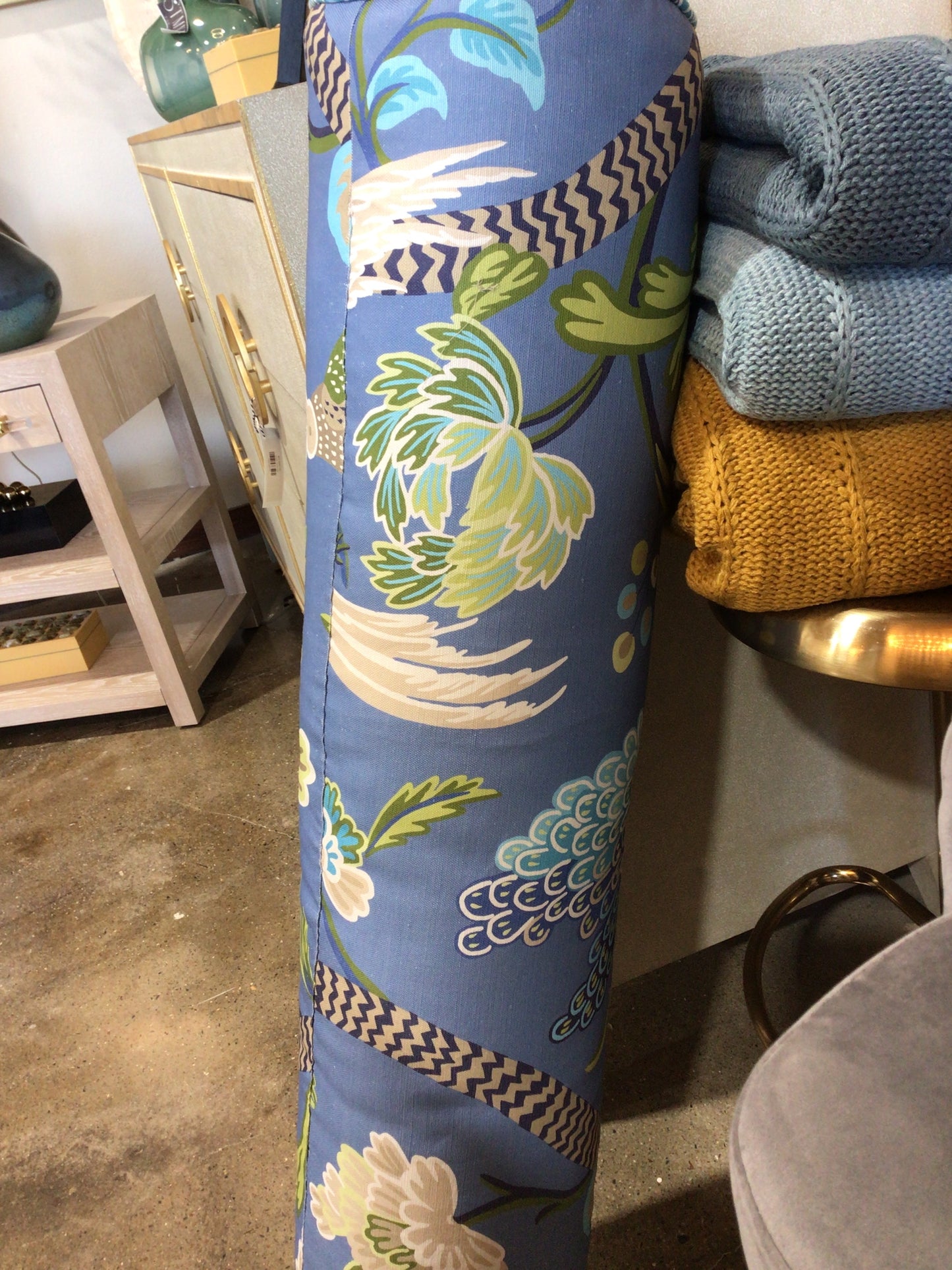 Custom Queen Bolster Blue Floral