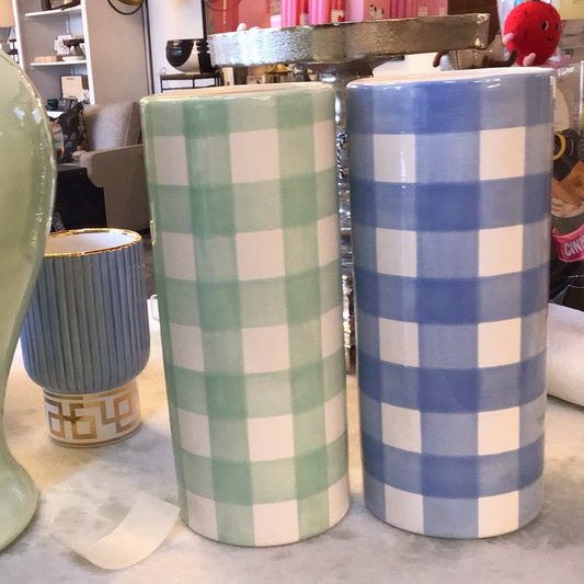 Gingham Column Vase