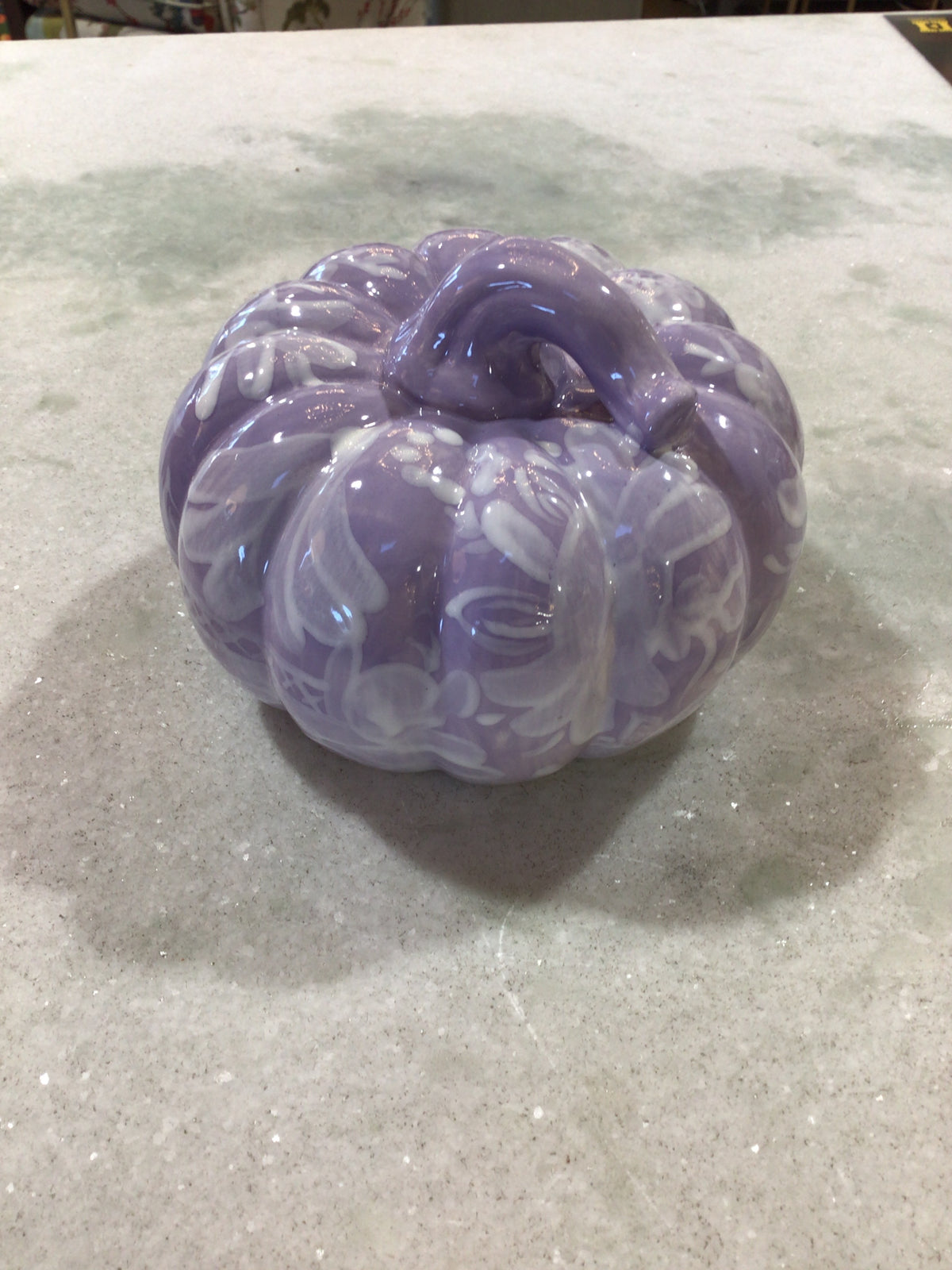 Handcrafted Medium Pumpkin-White on Lavender