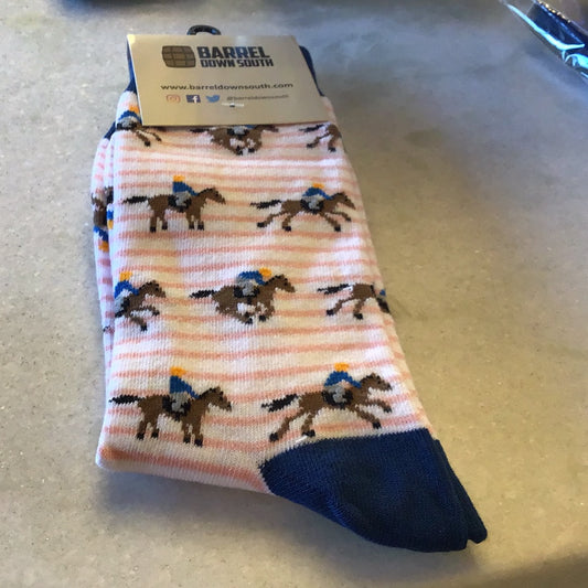 Pink Stripe Running Horse Sock
