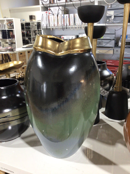 Blue, green, gold wide vase