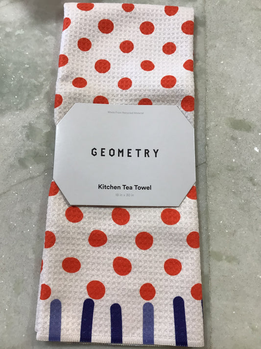 Geometry Red White Blue Tea Towel
