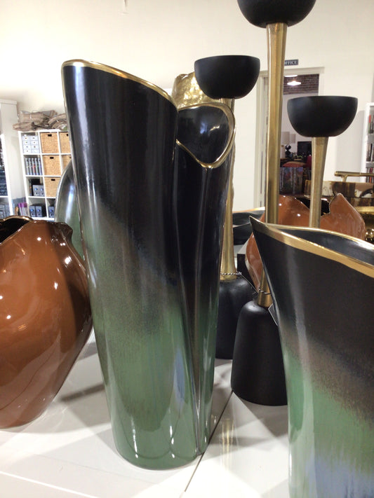 Blue, green, gold tall vase