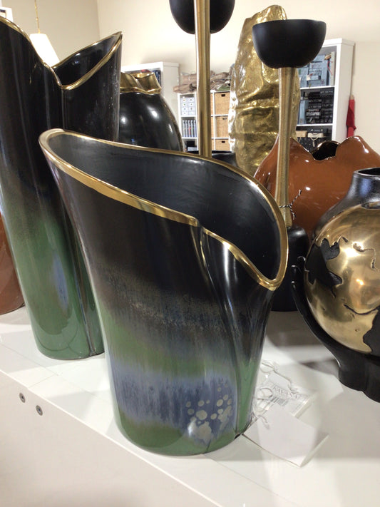 Blue, green, gold short vase