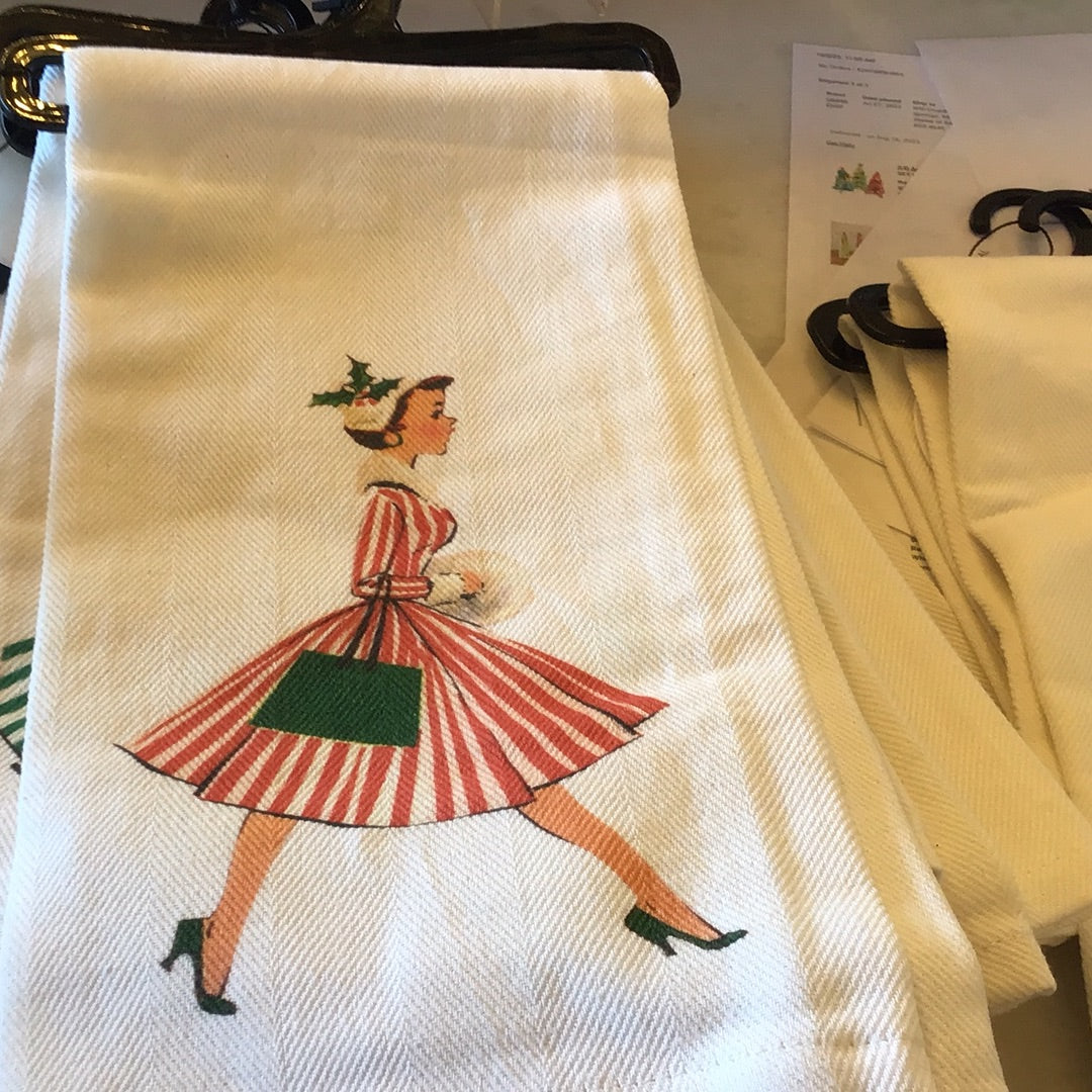 Walking Women Christmas Tea Towel.