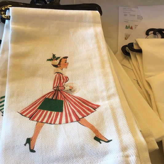 Walking Women Christmas Tea Towel.