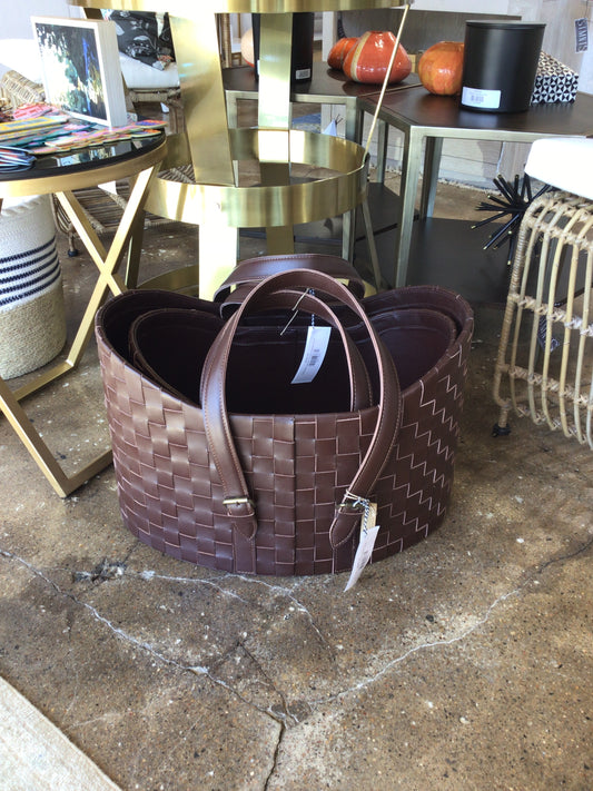Genuine Leather Storage Basket Large