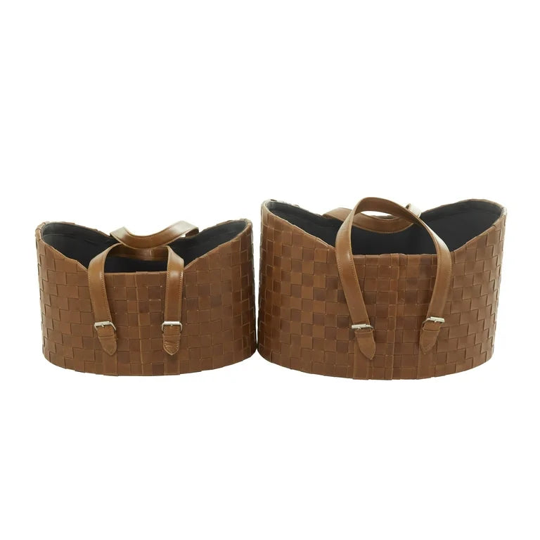 Genuine Leather Storage Basket Large