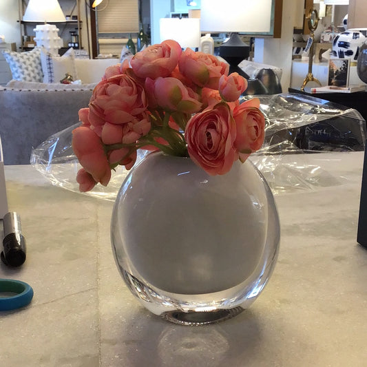 White glass vase w/ pink flowers