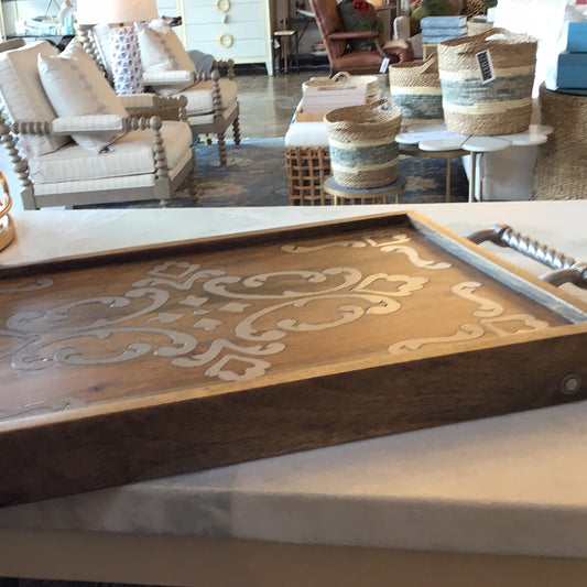 Wood and metal bed tray