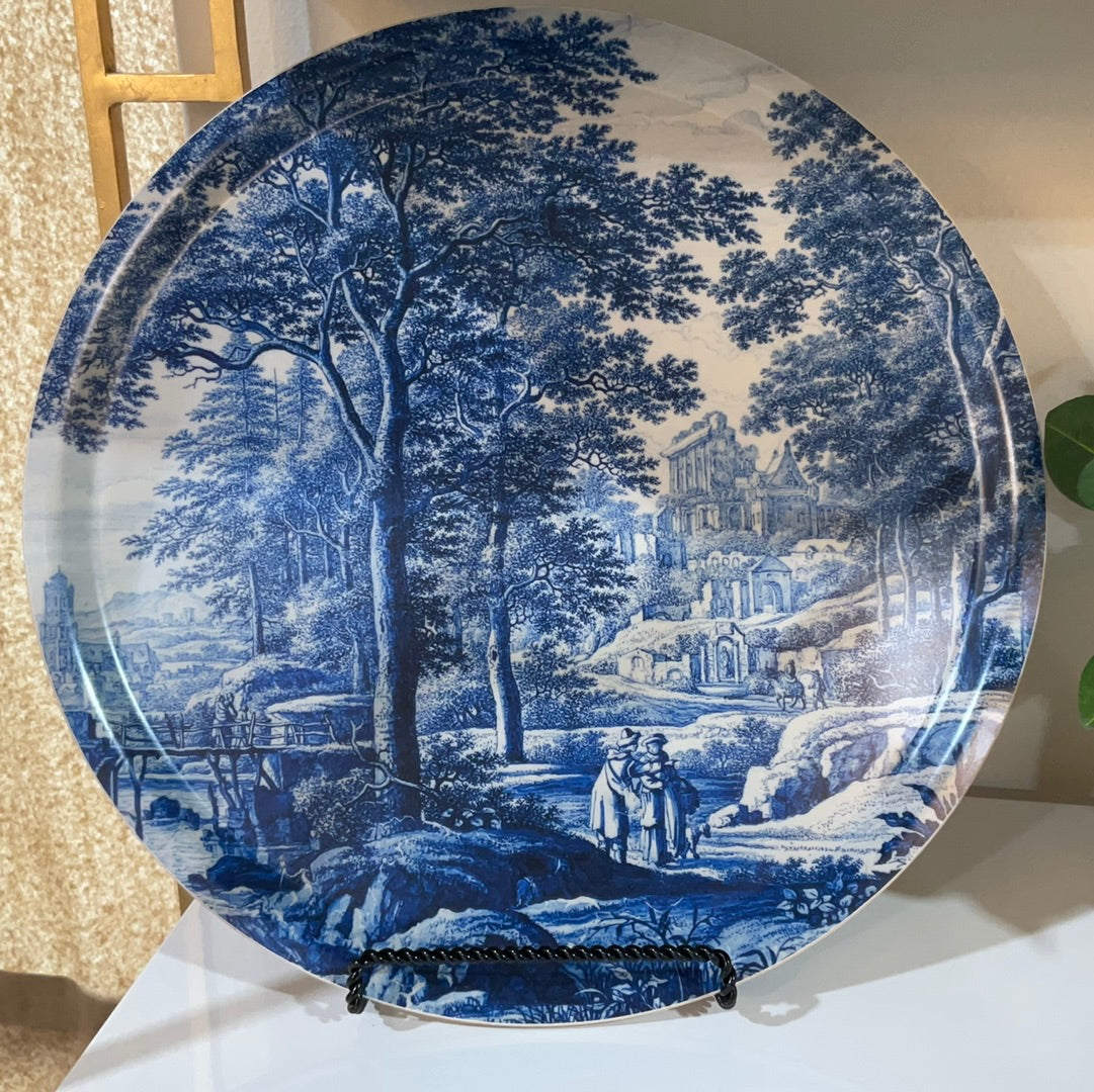 Blue Toile Round Tray