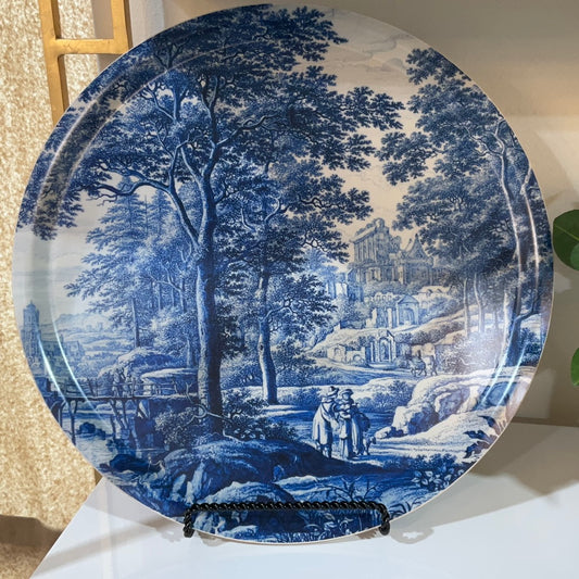 Blue Toile Round Tray