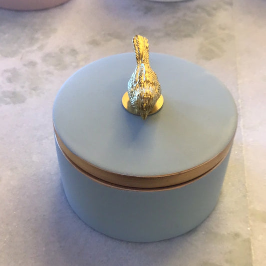 Ceramic round box/Aqua/Bird