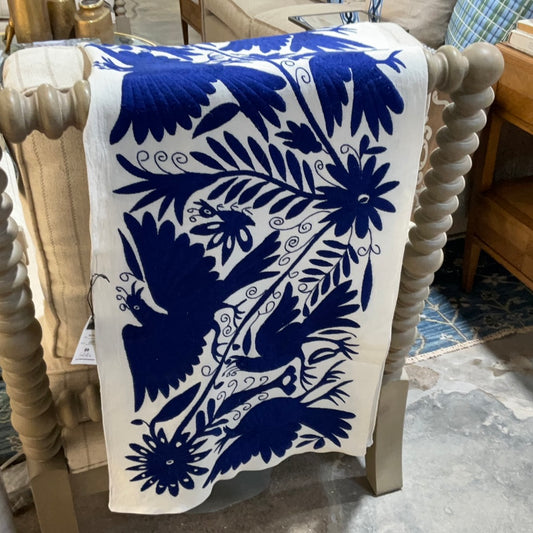 Blue & White Hand Emb. Table Runner