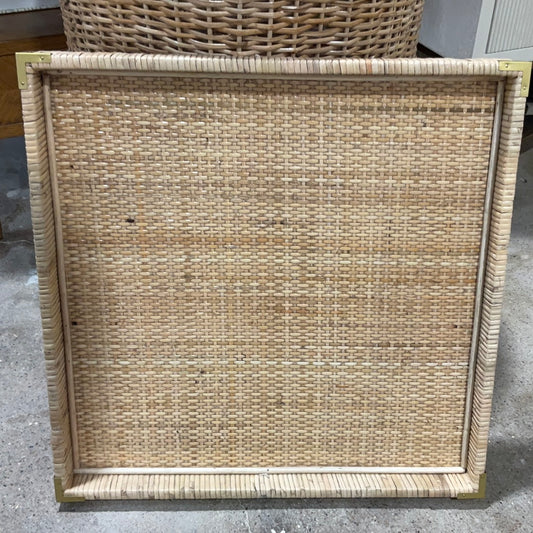 Med. Rattan Square Tray w/Metal Accent