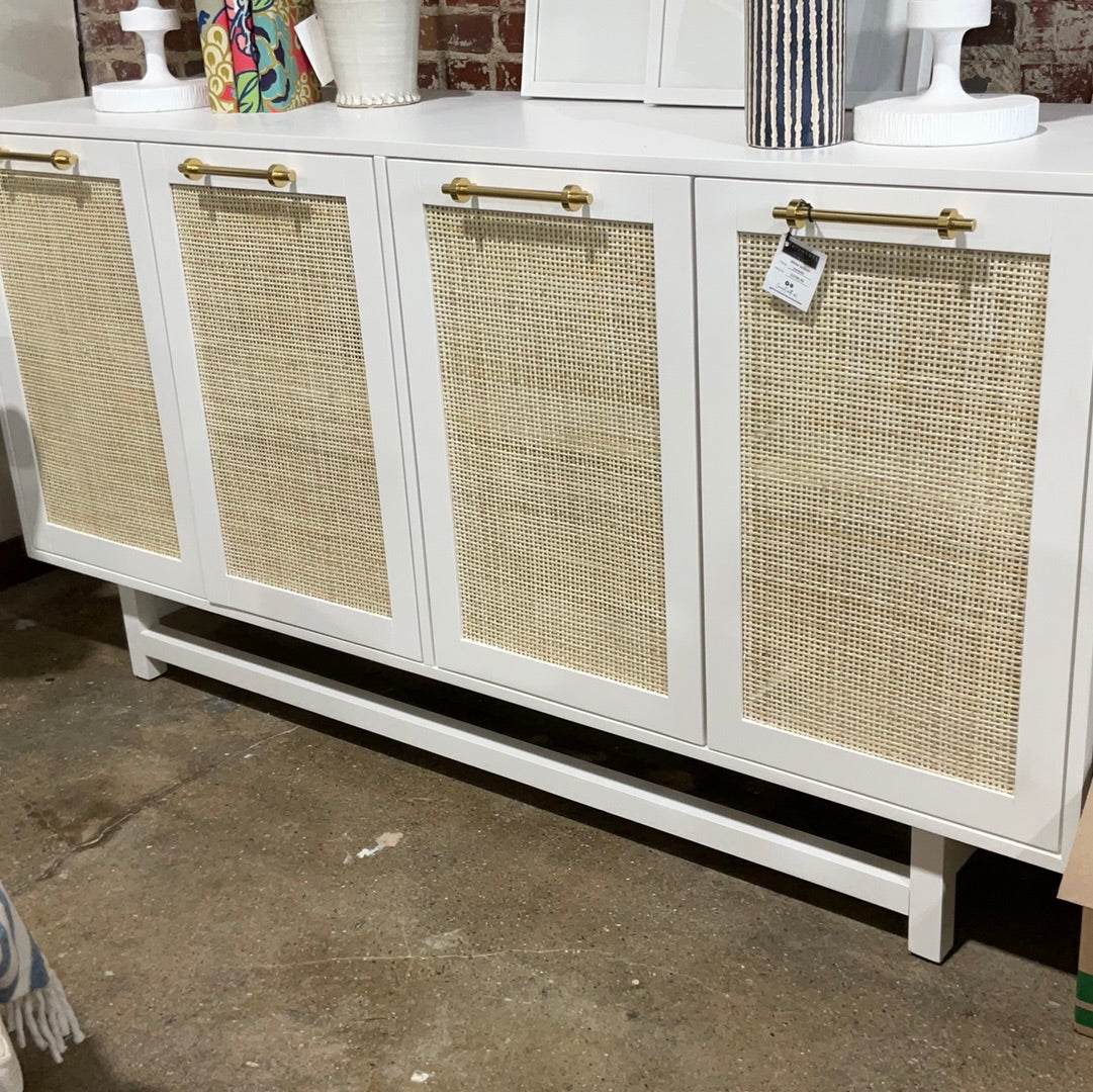 70” White Console w/Woven Doors