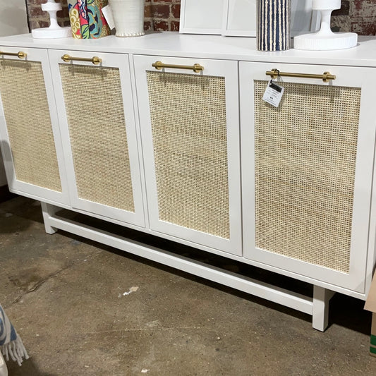 70” White Console w/Woven Doors