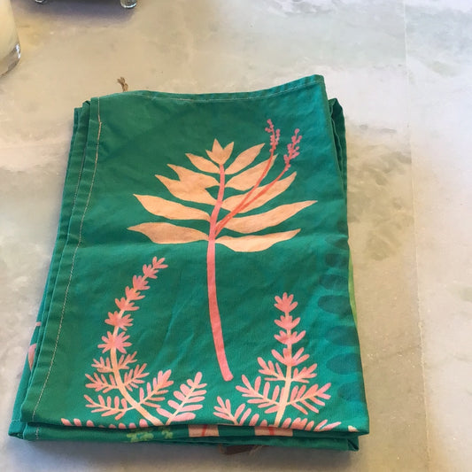 Pink & Green Ferns Tea Towel
