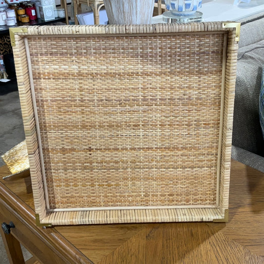 Sm. Rattan Square Tray w/Metal Accent