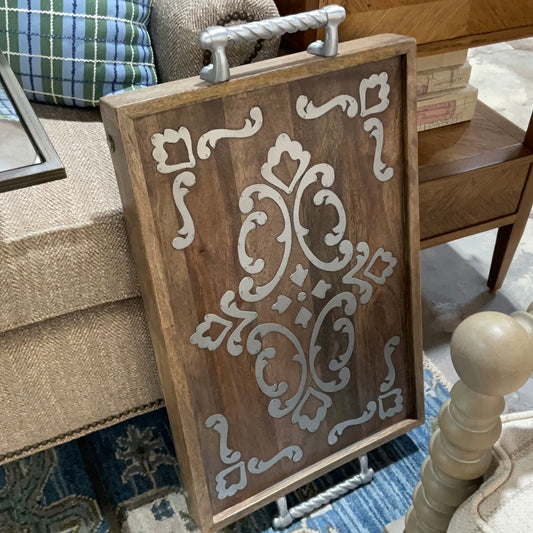 Wood Tray w/Silver Inlay Detail