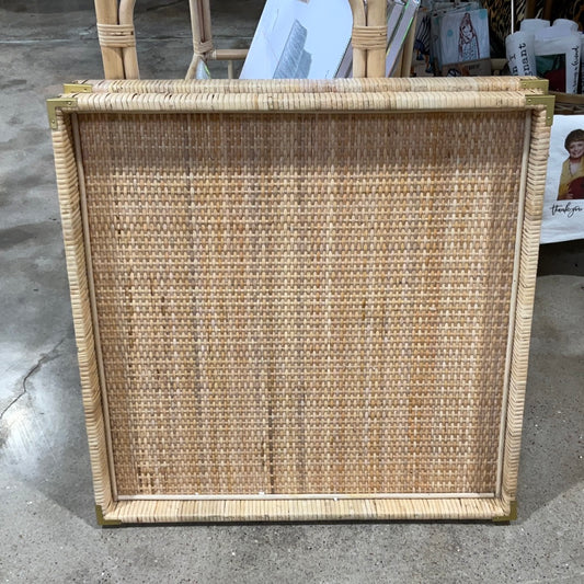 Lg. Rattan Square Tray w/ Metal Accent