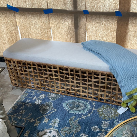 Rattan Bench w/White Cushion