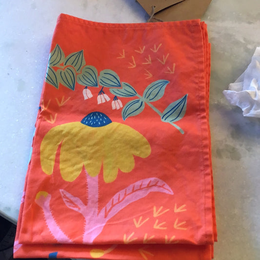 Coral Red Wildflowers Tea Towel
