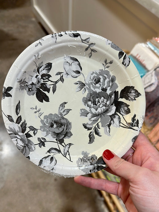 Black & white floral plate